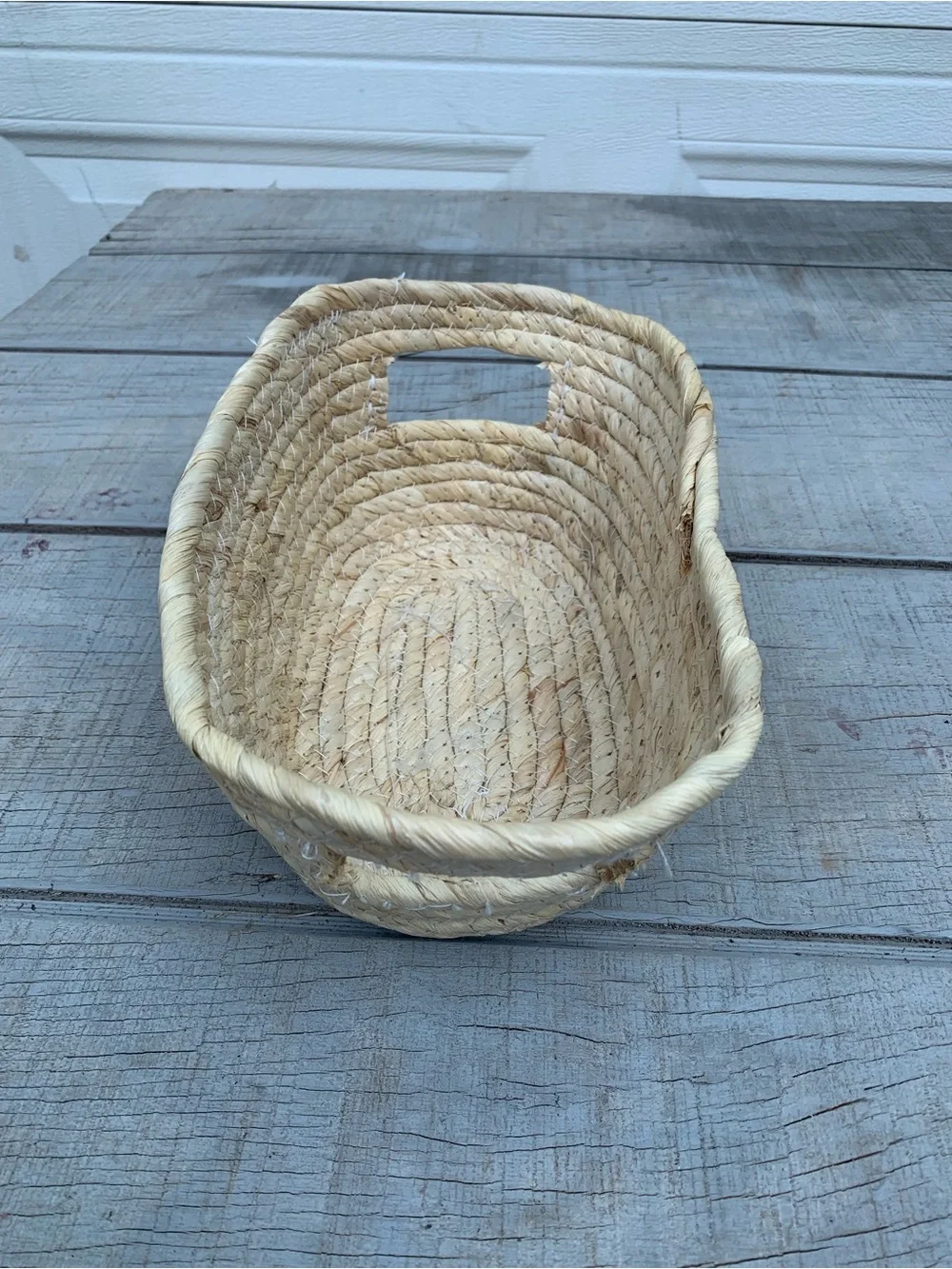 Handwoven Seagrass Low Oval Basket Storage Bin Tray with Handles Boho Organizing